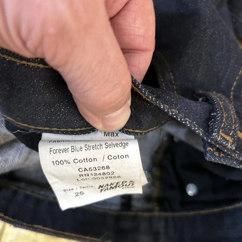Naked Famous Max Forever Blue Stretch Selvedge Denim Jeans Size 25 (27X31)